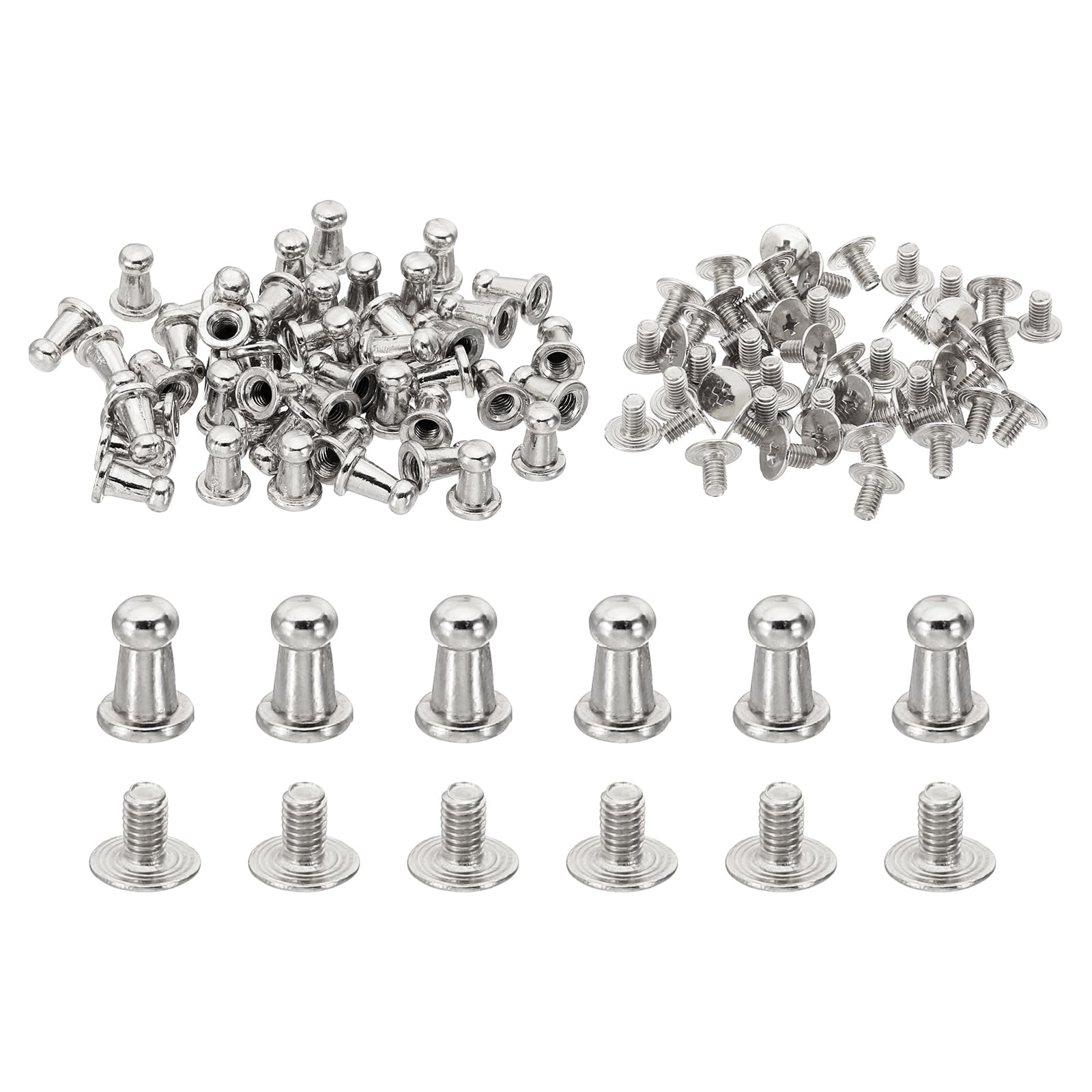 PATIKIL 4mm Leather Rivets, 100 Sets Round Button Head Studs Metal Screw Studs Posts Chicago Screws Rivet for Clothing Leather Crafts, Silver Tone