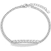 ÀIMBRACE Moissanite Bracelets for Women: Moissanite Tennis Bracelet, 925 Sterling Silver Base/18K White Gold Plated/Rhodium Finish, Adjustable Cuban Link Chain, 9-Stone/Round/D/VVS1, 0.10ct/0.90cttw