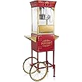 Olde Midway Movie Theater-Style Popcorn Machine Maker with Cart and 8-Ounce Kettle - Red, Vintage-Style Popper on Wheels