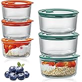 Wissy&Konny 1Cup & 2 Cup Glass Storage Containers with Glass Lids(6Pack),100% Plastic Free,Meal Prep Containers with Silicone Framed Airtight Lid, Leakproof, Dishwasher & Microwave Safe