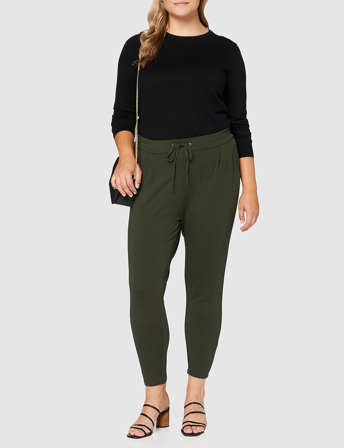 VERO MODA Fabric Trousers Elegant Stretchy Business Pants Relaxed Trousers with Drawstring VMEVA, Colours:Grey, Size:L / 30L - Image 3
