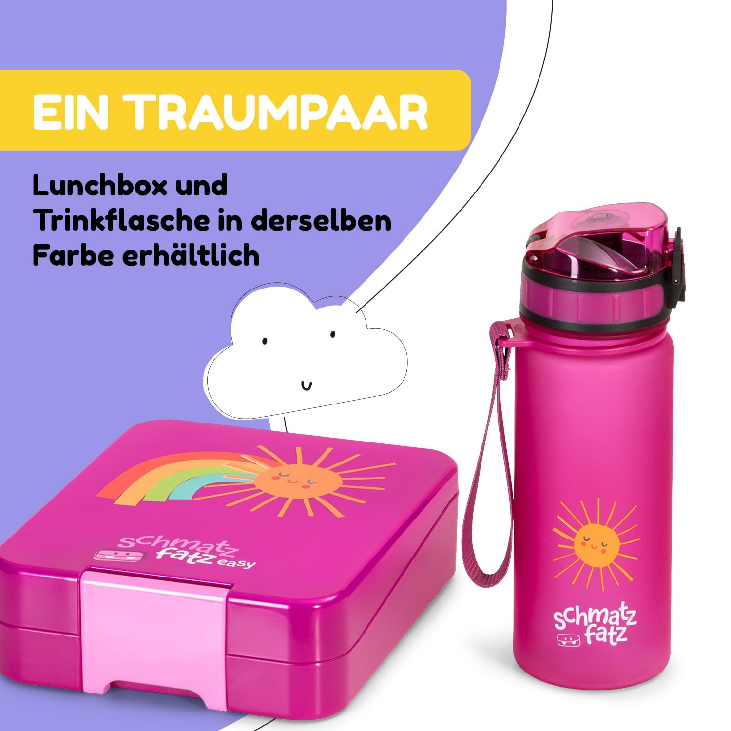 schmatzfatz Kinder Trinkflasche 400ml, Sport für Schule Kindergarten, 1-Klick Verschluss, Geschmacksneutrale Wasserflasche, Auslaufsicher mit Fruchteinsatz, BPA-Frei 6
