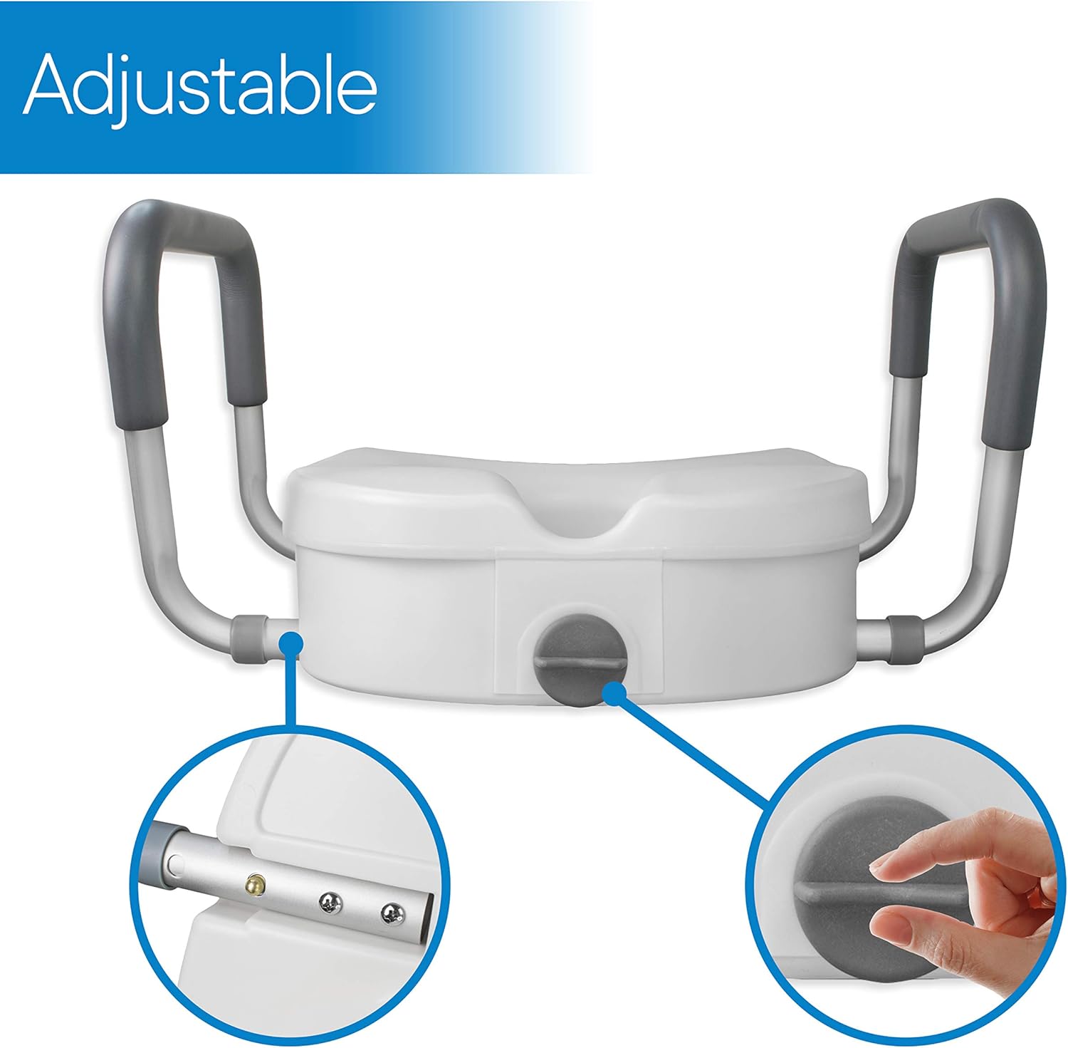 RMS Raised Toilet Seat - 5 Inch Elevated Riser with Adjustable Padded Arms - Toilet Safety Seat for Elongated or Standard Commode: Health & Personal Care