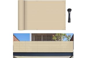 Bynbbur 2.5' x 9' Beige Balcony Privacy Screen Apartment Deck Railing, Mesh Fencing Cover Lattice Panels for Outside, UV Block Shade Cloth with Grommets for Patio Backyard Porch