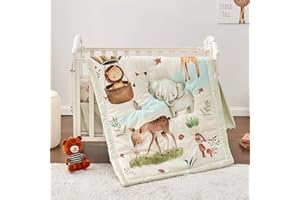beeweed 4-Piece Crib Bedding Set, Baby Bedding Set Including Blanket, Crib Skirt, Crib Sheet & Diaper Stacker