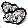 ACANII - For [Halogen Model] 2001-2007 Mercedes-Benz W203 C230 C240 C320 LED Halo Chrome Projector Headlights Headlamps