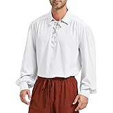 Zando Mens Pirate Shirt Renaissance Faire Costume Men Medieval Vampire Victorian Steampunk Viking Halloween Cosplay Top