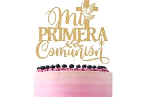 ZACHAKO Gold Glitter Mi Primera Comunion Cake Topper, Spanish My Baptism/First Holy Communion, Baby Shower Baptism Christening Party Decorations Supplies