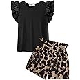 Arshiner Girls 2 Piece Outfits Summer Clothes Ruffle Short Sleeve Shirts Top and High Waist Paper Bag Shorts Set