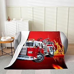 All Season Fire Truck Bed Blanket Kids,Fireman 3D