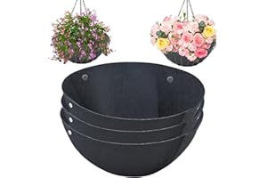 EMSIOK 3PCS 14 Inch Round Hanging Basket Liners Fabric Hanging Plant Liners Non-Woven Planter Liners Black Felt Liners Replacement Inserts for Hanging Baskets Outdoor Plants - Avoid Bird Nesting