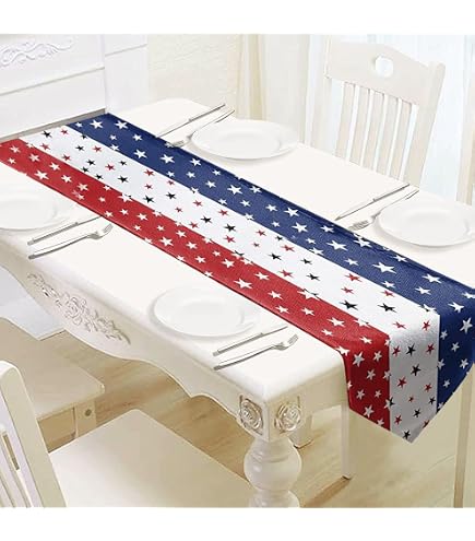 XCHI Patriotic Table Runner 13x72 Inch - Flowers, Cardinals, Stars For 4th Of July, Memorial Day - View #10