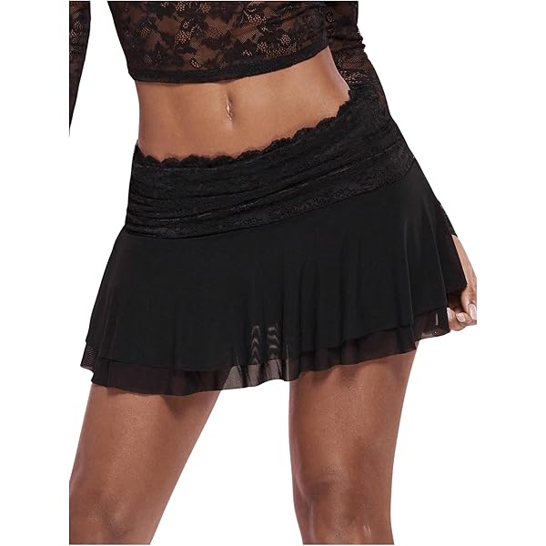Micro Mini Skirt Women Y2k Lace Mini Skirt Fairy Mesh Floral Mid