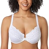 DELIMIRA Women's Front Closure Plus Size Full Coverage Lace Underwire Racerback Bra