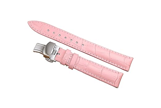 22mm Pink Superior Upscale Wide Replacement Girls Watch Straps Folding Buckle Alligator Grained Cowhide