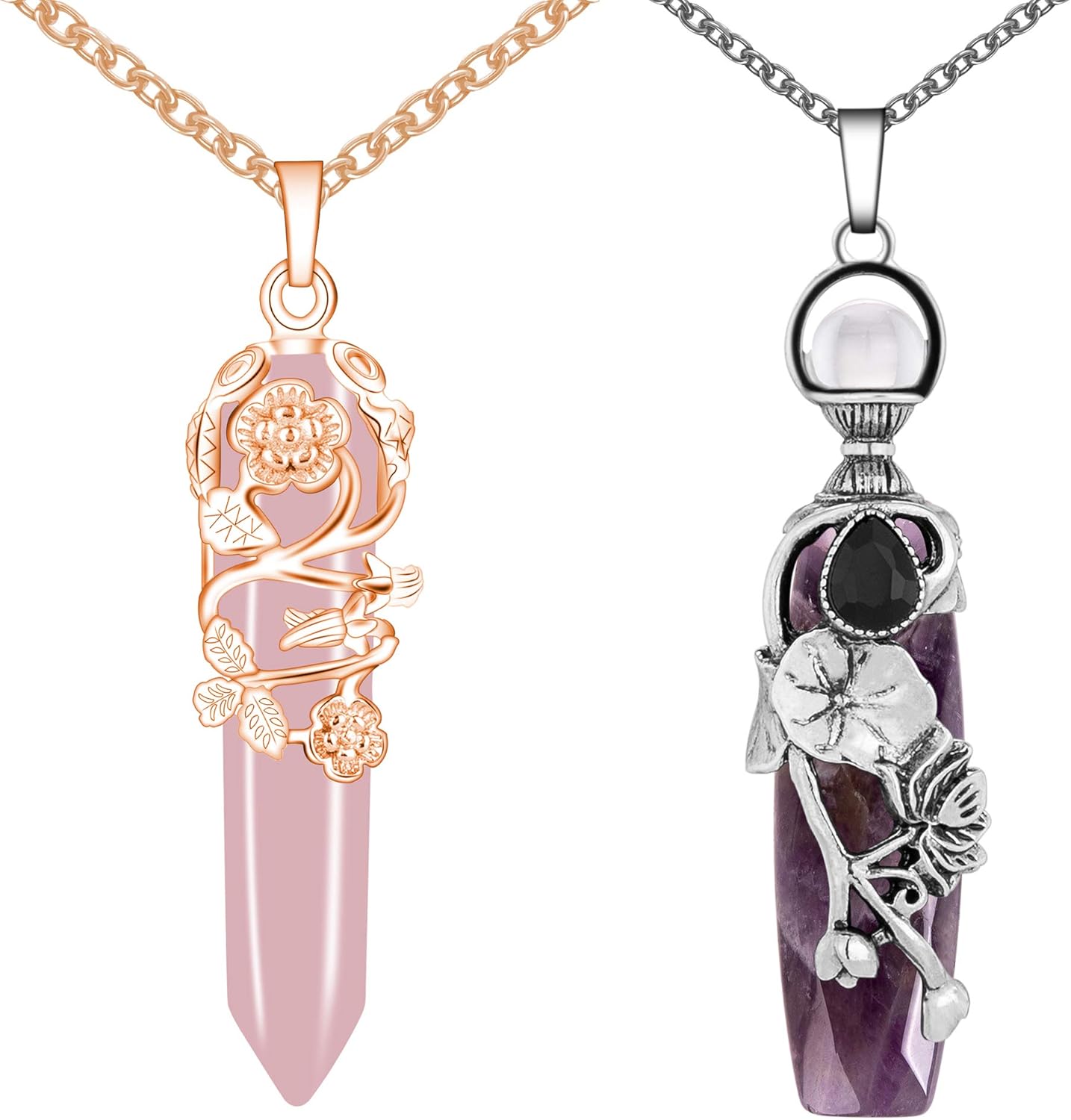 Bivei Flower Wrapped Healing Crystal Necklace Natural Stone