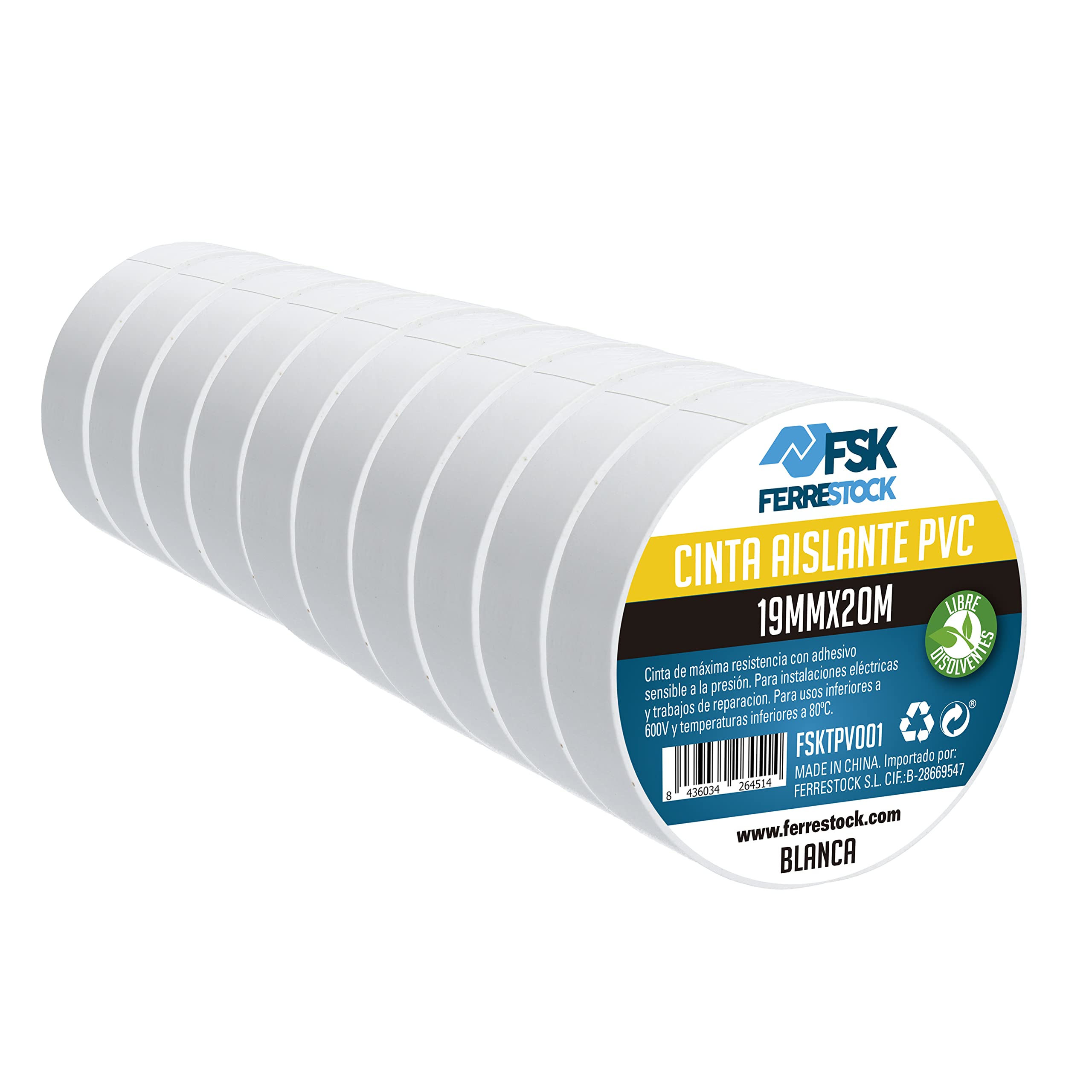 ferrestock fsktpv001 Insulation Tape White 19 mm x 20 m, Set of 10