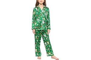 Weixinbuy Pajama Set for Kid Baby Boy Girl Button-up Silk Pajama Sleepwear Nightwear Loungewear Clothes Set Gifts for Kids