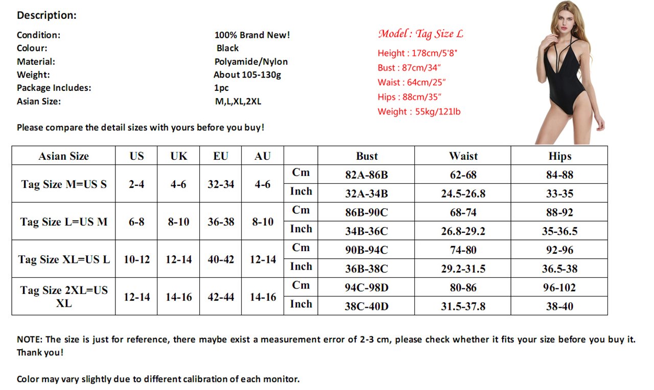 CHIC DIARY Women\'s Sexy Deep V Neck Strappy Backless One Piece Swimsuit Bikini,M