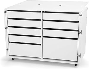 Arrow K7911 Dingo II Kangaroo 9 Drawer Storage Cabinet for Sewing and Crafts, Portable with Wheels, White Ash Finish