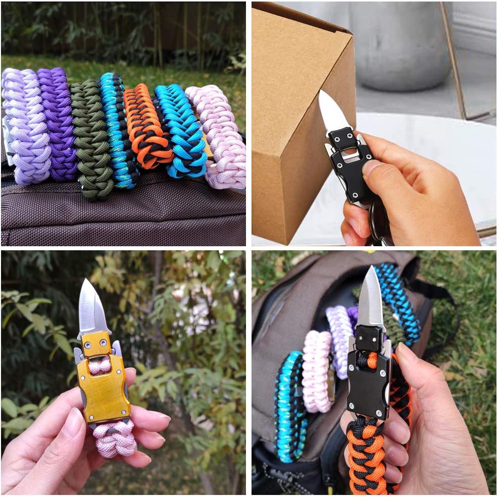 Paracord Knife Bracelet Survival Cord Bracelets, Emergency Tactical EDC Paracord Bracelet,Survival Gear Kit for Hiking Traveling Camping, Best Gift for Men & Women (Light Purple): Clothing