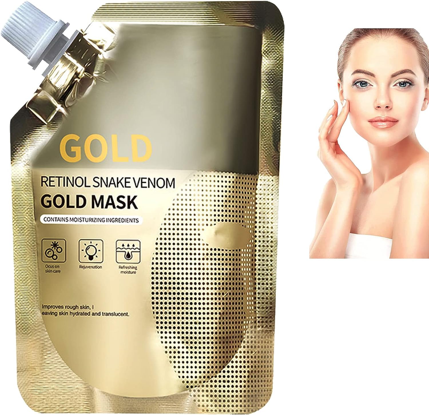 Huasurv Gold Anti-Ageing Gold Face Mask, Gold Face Mask, Retinol Snake Peptide Gold Mask, for Face Moisturising, Firming, Pack of 2