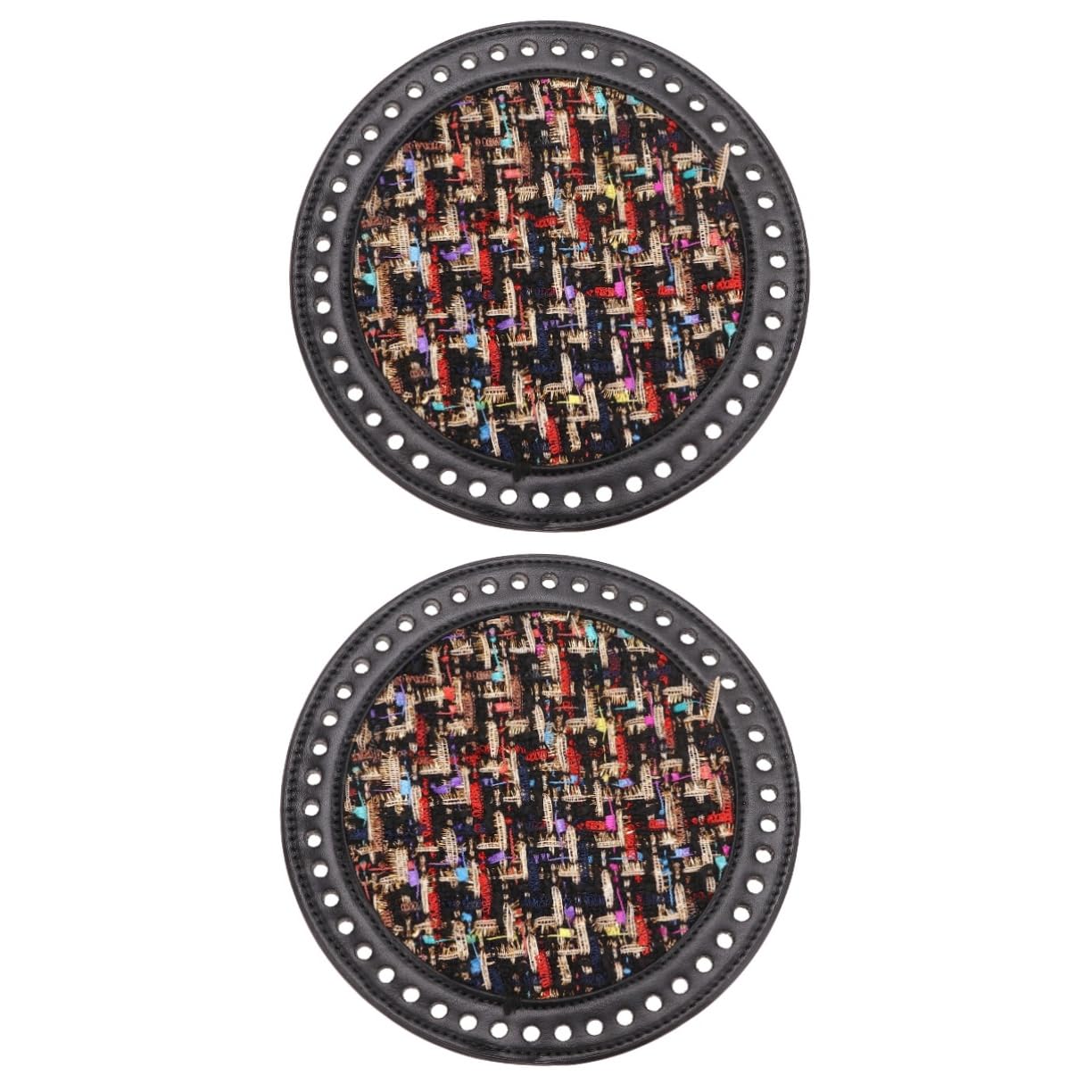 2 Pcs 18Cm Round Bag Bottom Base Plate Artificial Leather and Cloth DIY Woven Bag Material for Handmade Making Accessories (Black)