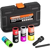 YEKEPRO Lug Nut Socket Set, 8 Size 1/2-Inch Drive Wheel Impact Flip Hex Socket Set, Non-Marring & Thin Wall Lug Nut Socket Set, Lug Nut Removal Tool For Car, Cr-Mo Steel, W12206