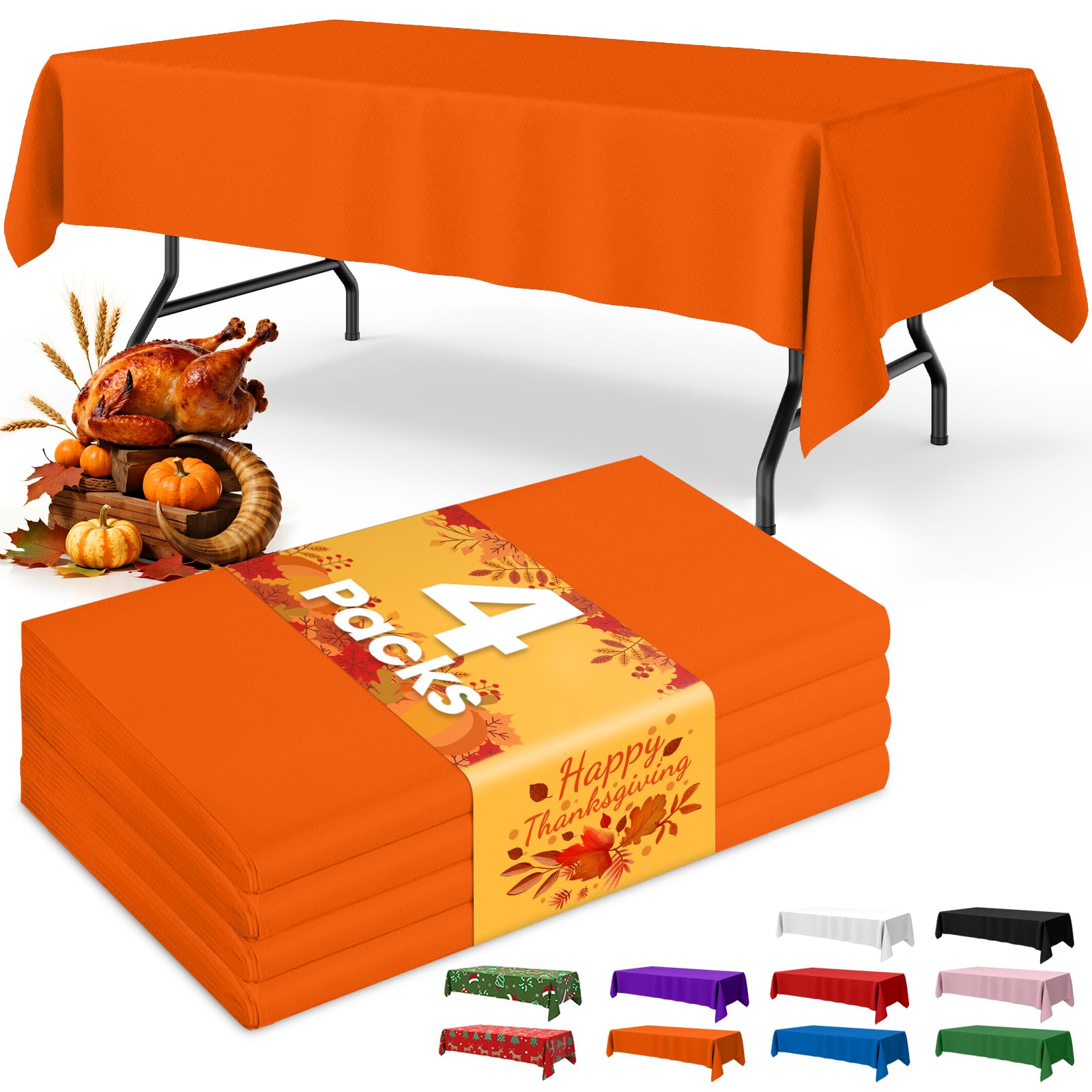 Photo 1 of ***MISSING PIECES*** Niuara Orange Plastic Table Cloth - 4 Pack 54" × 108" Rectangle Disposable Tablecloths for 6FT Tables, Table Cover for Party, Holiday & Gathering Use