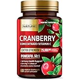 Built by Nature Cranberry Pills 25,000mg - Extra Strength 50:1 Concentrate Extract with Vitamin C - Urinary Tract Health Supplement for Women - Non-GMO, Sugar Free, Vegan - 60 Capsules