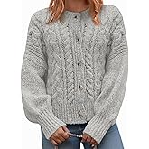 Yousify Womens Open Front Cardigan Sweaters Casual Cable Knit Long Sleeve Button Down Chunky Loose Fall Sweater