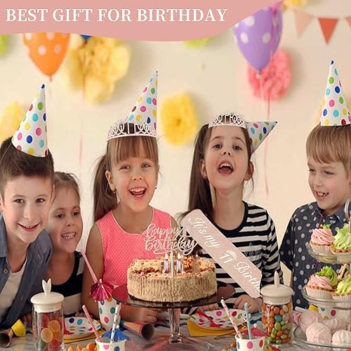 11th Birthday Decorations for Girl with Sash and Tiara, Numeral Candle and  Cake Topper, 11 Year Old Birthday D - Main Image