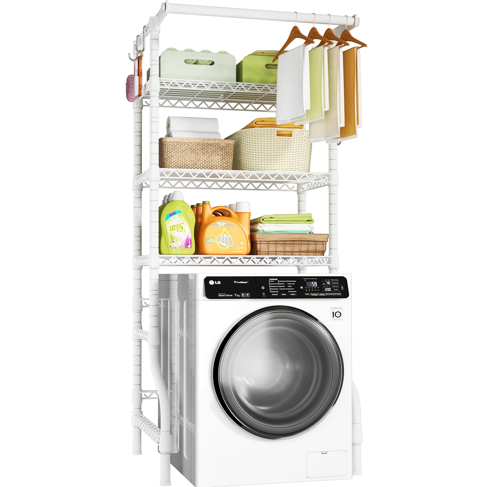 Photo 1 of Ulif U11 Medium Over Washer and Dryer Shelves, 3 Tiers Laundry Room Storage and Organizer Standing Shelf, Metal Freestanding Clothes Drying Rack, 31.1”W x 19.7”D x 77.6”H, White