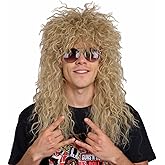 FantaLoonk Flaxen Wave 80s Wig 70s Halloween Mullet Cosplay Wig for Men
