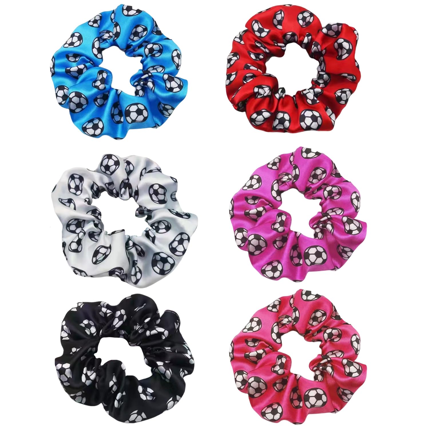 Bohue 6Pcs Soccer Hair Scrunchies Soccer Hair Bands Football Elastic Hair Ties Sport Hair Accessories Fabric Hair Ropes Ponytail Holders Gifts for Girls (Random Color)
