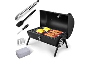 Joyfair Portable Charcoal Grill Set, Small Tabletop Barbecue Grill with Accessories Tools for Outdoor Camping BBQ Grilling Backyard Party Cooking, Heavy Duty & Innovative Design, Thermometer & Chimney