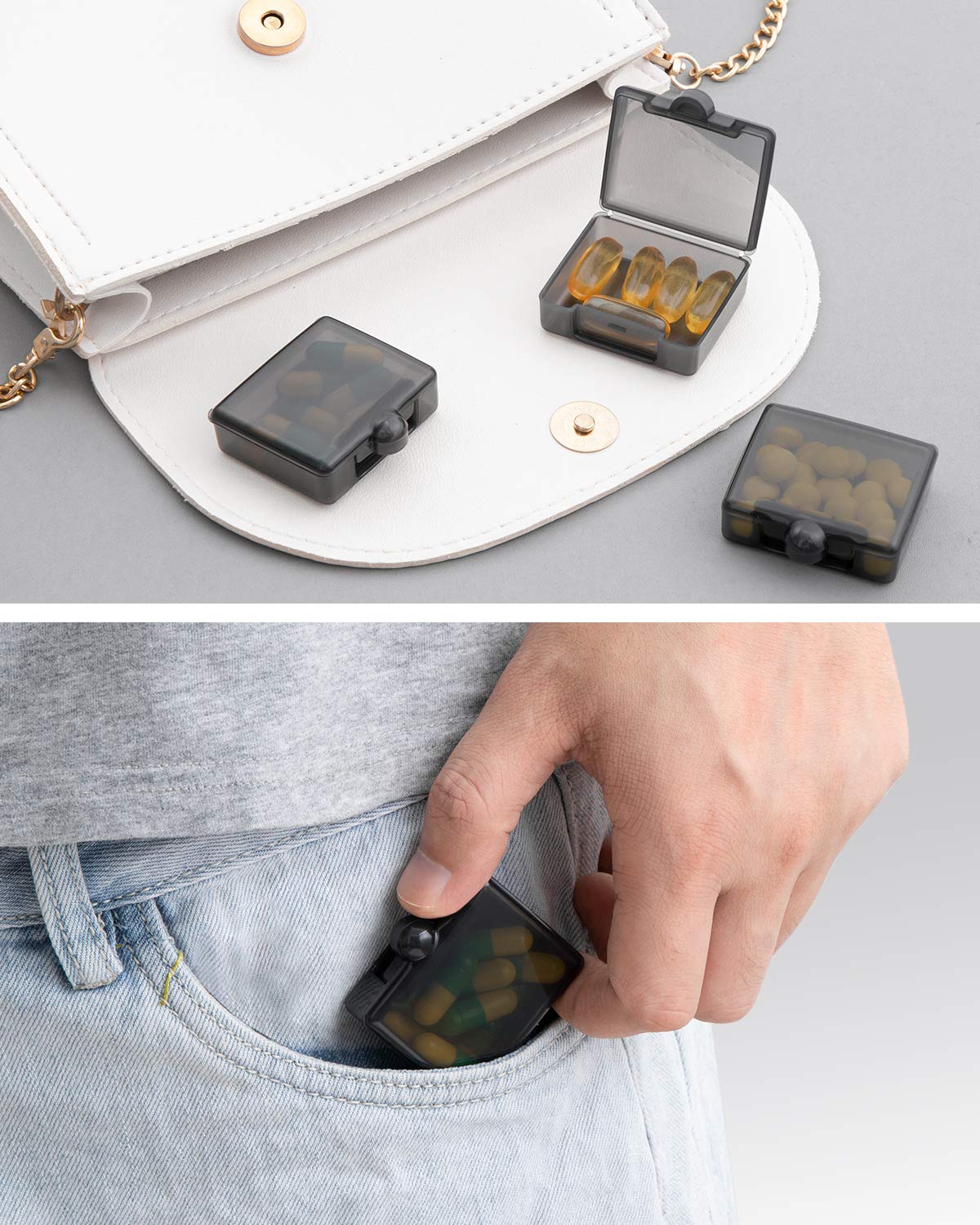 Barhon Small Pocket Pill Case(3 Pack), Daily Single Pill Box Organizer Portable for Purse Travel, One Day Mini Pill Container for Pills Vitamin Fish Oil Supplements