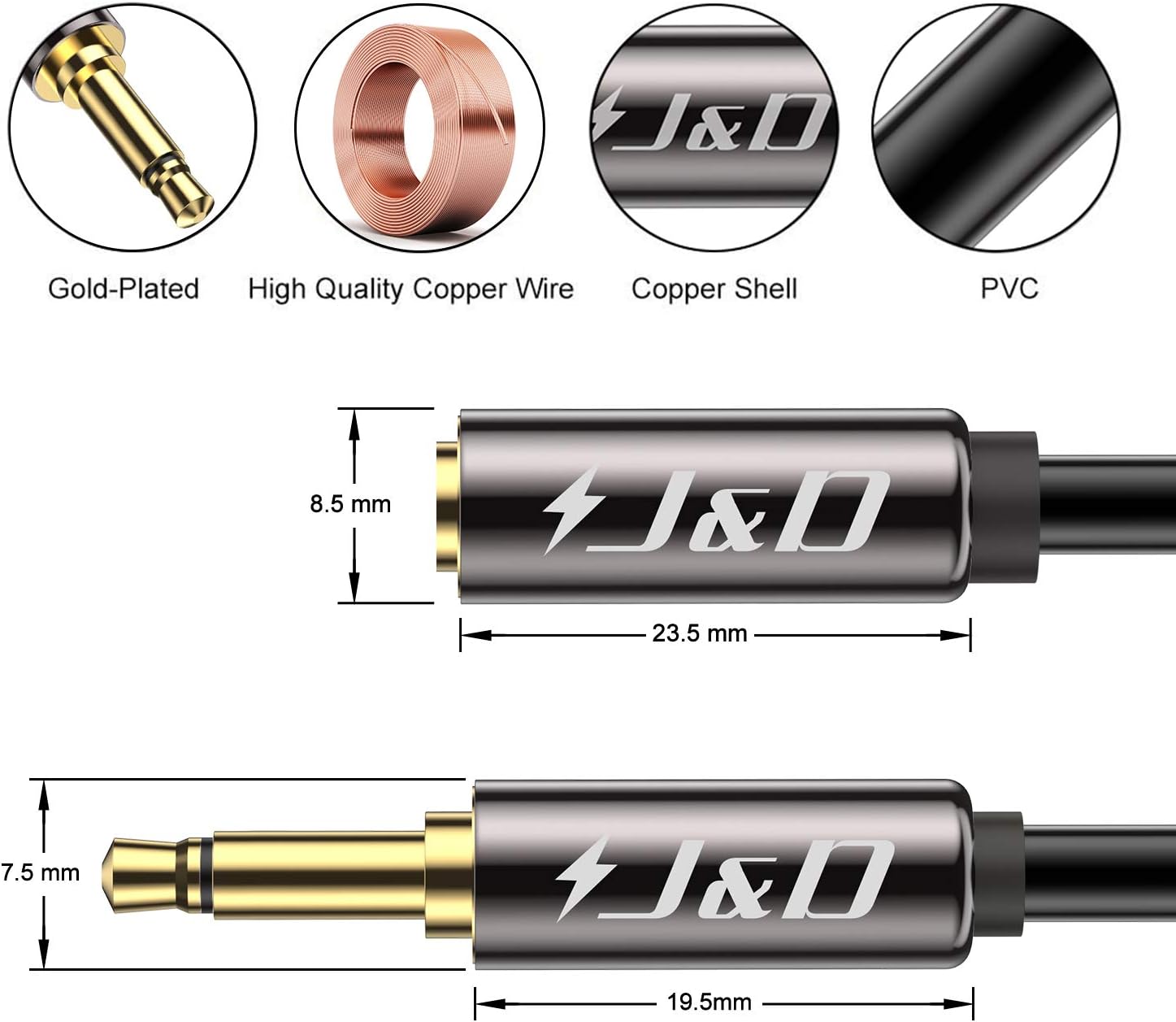 J&D 3.5mm TRS Female to Dual 3.5mm TS Male Y Splitter Cable, Stereo to Mono Breakout Adapter for Headphones Speakers - Image 3