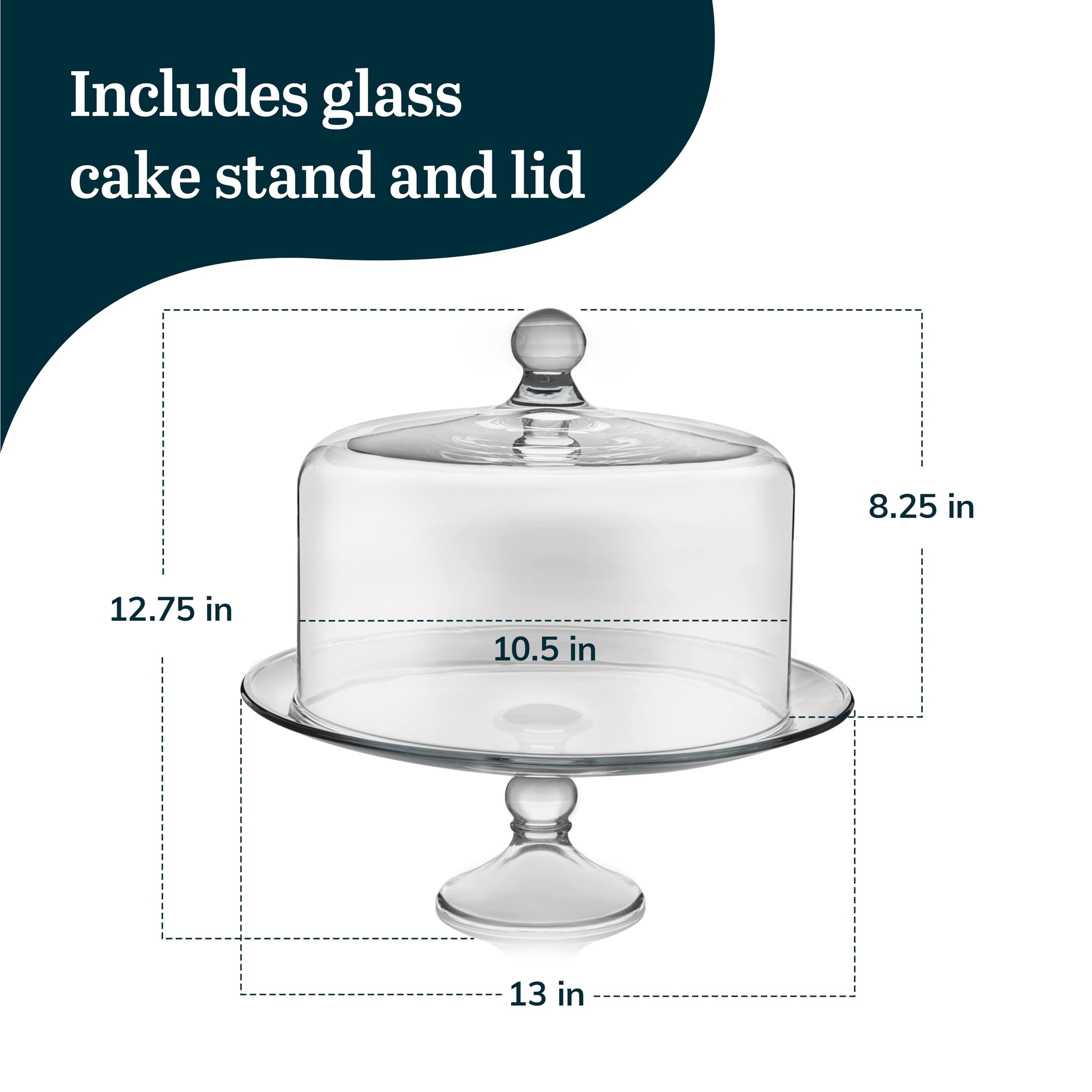 Libbey Selene Glass Cake Stand with Dome Lid, Elegant Curved Footed, Covered Cake Stand, Versatile Serving Dish for Variety of Desserts and More