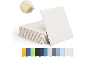Amantech 12 Pack Acoustic Panels Self Adhesive Sound Proof Foam, High Density Sound Acoustic Panel, 12X12X0.4 Inch Square Panels in Home, Office, Reccording Room, Studio,and more(Beige)
