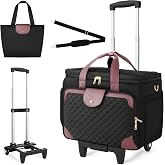 Arcoyard Rolling Teacher Bag with Wheels, 17.3" Rolling Teacher Tote Bag | File Teacher Tote &amp; Detachable Trolley, Rolling Cart for Teacher, Rolling Bag for Women, Teaching, Nurse, Craft, Black Purple