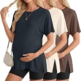 Huukeay 3 Pack Women Maternity T-Shirts Pregnancy Tops | Dolman Sleeve, Short Sleeve, Side Split, Lightweight, Pregnancy Yoga, Postpartum, Delivery, Dailywear, Casual, Office