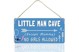 AIMERYUP Baby Boy Nursery Room Decor For Boys Kids Bedroom Door Signs Blue Toddler Room Stitch Wall Decor Cute Little Man Cave Wooden Sign No Girls Allowed Signs 12 X 6 Inch