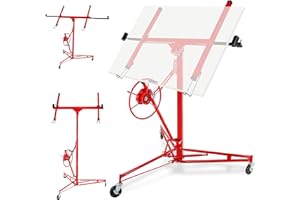 Drywall Lift with 60° Tilt & 360° Rotation – 150LB Capacity Sheetrock Hoist, Adjustable 3.5-11FT Height, Heavy Duty Rolling J