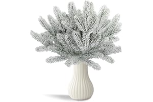 24Pcs Artificial Pine Branches 10.6in Snowy Winter Pine Picks Christmas Greenery Stems DIY Craft Supplies for Garland Wreath 