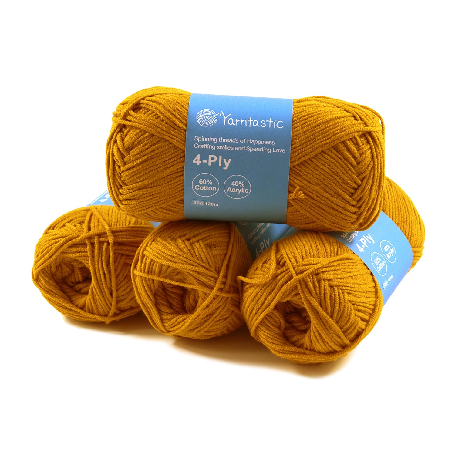 Yarntastic 50g x 4 Balls in a Pack, 4 Ply Yarn, 16 Wraps per inch (About 2.5cm), 60% Cotton 40% Acrylic Blended, 43 Colour Choices; for Knitting, Crochet, Amigurumi, Baby Blanket, Clothing and Others