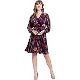 London Times Womens Long Sleeve V-Neck Dress