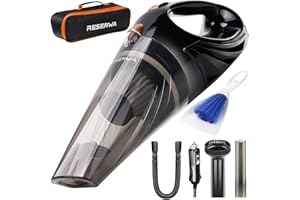 Reserwa [5th Gen] 12V 106W Car 4500PA Much Stronger Suction Potable Handheld Auto Vacuum Cleaner with 16.4FT(5M) Power Cord, Carrying Bag, Cleaning Brush (Black)