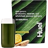 Huel Daily Greens Lemon & Ginger | Superfood Greens Powder | 91 Vitamins, Minerals, and Wholefood-Sourced Ingredients | Adaptogens, Antioxidants, Gut-Friendly Probiotics | 30 Servings