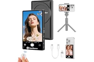 OmniMaster 4K30FPS Rear Camera Selfie Monitor for iPhone & Android, Magnetic Screen with 33ft Bluetooth Remote, USB-C/Lightning — Perfect for Travel Vlogs, TikTok & Live Streaming